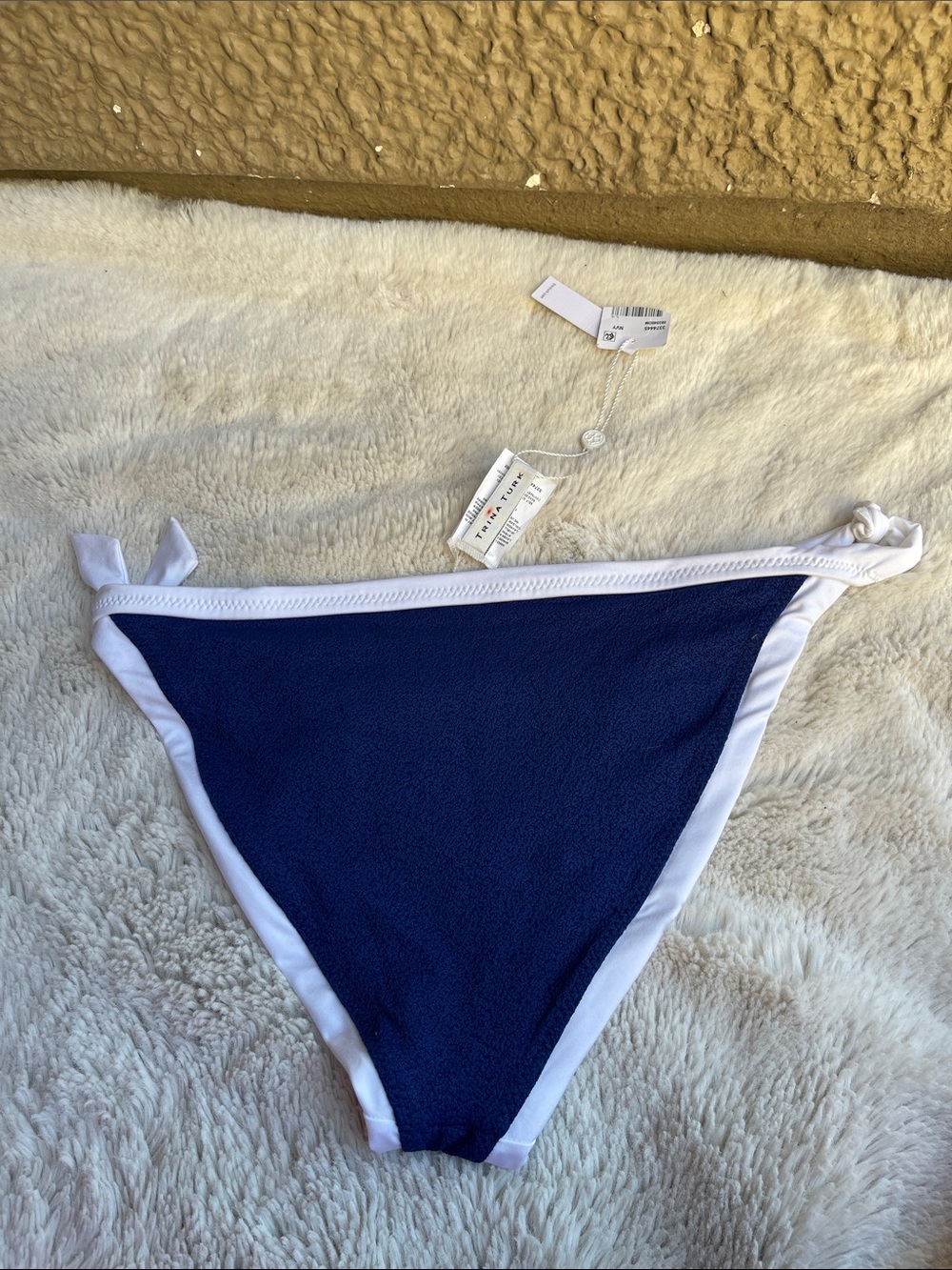 Trina Turk White & Navy Tie-Side Bikini Bottom - Women Swim Size 10 - Picture 2 of 3